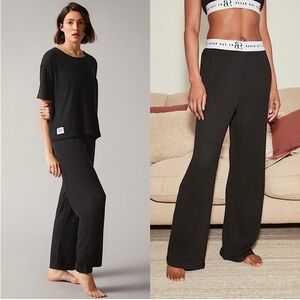 NWT TED BAKER Micro Ribbed Knit Wide Leg Monogram Logo Soft Lounge Track Pants M